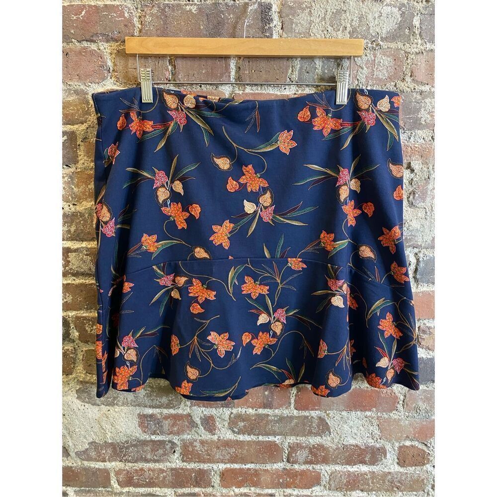 NWT LOFT Blue/Red Floral Knee Length Fit & Flare Skirt SZ XL